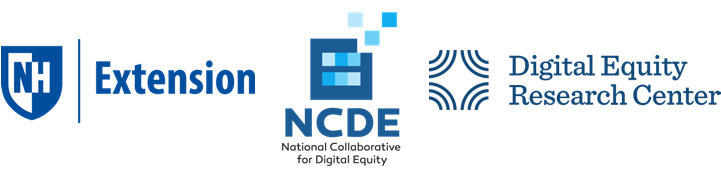 Logos of project collaborators including UNH Cooperative Extension, the National Collaorative for Digital Equity, and the Digital Equity Research Center
