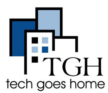 Tech Goes Home logo featuring illustrated buildings and the letters "TGH"